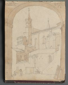 Album med udsigt over Rom og omgivelser, Landskabsstudier, side 18a: Johannes Lateran, Rom. af Franz Johann Heinrich Nadorp