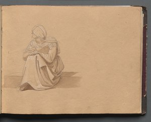 Album med udsigt over Rom og omgivelser, Landskabsstudier, side 19a: Siddende kvindefigur.