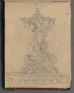 Album med udsigt over Rom og omgivelser, Landskabsstudier, side 21a: Romersk springvand af Franz Johann Heinrich Nadorp