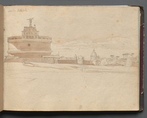 Album med udsigt over Rom og omgivelser, Landskabsstudier, side 23a: Castle St Angelo, Rom. af Franz Johann Heinrich Nadorp