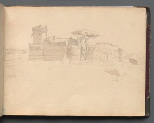 Album med udsigt over Rom og Omegn, Landskabsstudier, side 28a: Ostia . af Franz Johann Heinrich Nadorp
