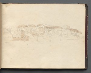 Album med udsigt over Rom og omgivelser, Landskabsstudier, side 30a: Romersk panoramaudsigt af Franz Johann Heinrich Nadorp