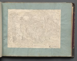 Album med udsigt over Rom og omgivelser, Landskabsstudier, side 36a: Romersk udsigt. af Franz Johann Heinrich Nadorp