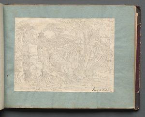 Album med udsigt over Rom og omgivelser, Landskabsstudier, side 36a: Romersk udsigt af Franz Johann Heinrich Nadorp