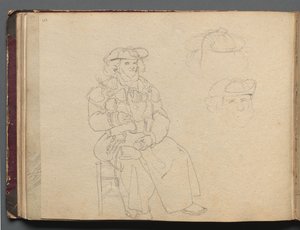 Album med udsigt over Rom og Omegn, Landskabsstudier, side 38b: Figurstudie af Franz Johann Heinrich Nadorp