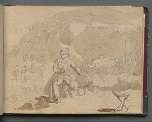 Album med udsigt over Rom og omgivelser, Landskabsstudier, side 39a: Figur i et landskab. af Franz Johann Heinrich Nadorp