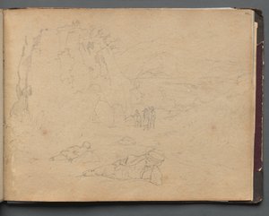 Album med udsigt over Rom og omgivelser, Landskabsstudier, side 44a: Figurer i et landskab. af Franz Johann Heinrich Nadorp