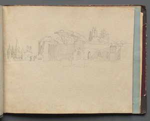 Album med udsigt over Rom og Omegn, Landskabsstudier, side 51a: Romersk Landskab af Franz Johann Heinrich Nadorp