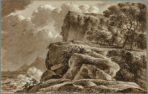 Kystlandskab med storm på vej af Franz Kobell