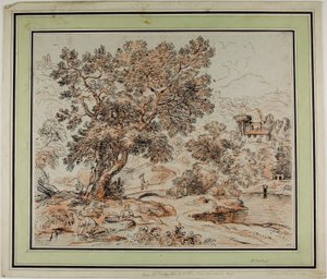 Figurer i idyllisk italiensk landskab af Franz Kobell