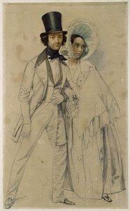 Ægteparret Paul og Amalie Taglioni (Studie til maleriet »Parade for det første garderegiment til fods«, 1839) af Franz Krüger