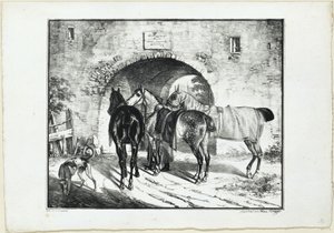 Tre heste ved portgennemgangen