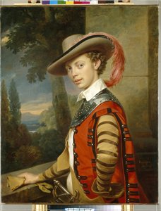 Portræt af prins Nicolas Saltykov iført en forklædning. (Portræt af Prins Nikolai Saltykov i fancy kjole). Maleri af Franz Kruger (1797-1857), olie på lærred