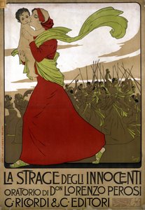 Plakat for “The massacre of the innocents” ”, oratorium af den italienske komponist Don Lorenzo Perosi (1872 - 1956). Tegning af F. Laskoff