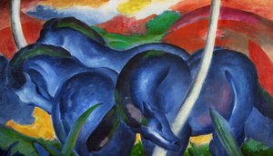 Store blå heste af Franz Marc (1880-1916), olie på lærred af Franz Marc