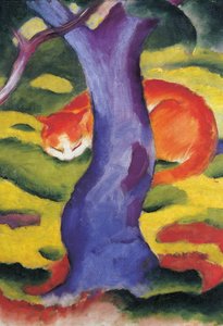 Kat bag træ, 50x70 cm af Franz Marc