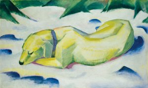 Hund, der ligger i sneen af Franz Marc