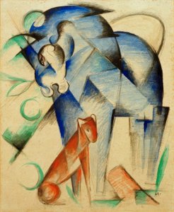 Mytiske dyr (blå hest og rød hund) af Franz Marc