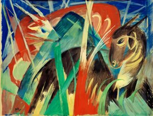 Mytiske dyr I (dyresammensætning I) af Franz Marc