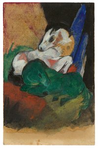 Grøn og hvid hest. Postkort til Elisabeth Macke, 1913. af Franz Marc