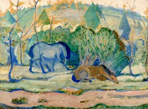 Heste på græsning Heste i et landskab af Franz Marc