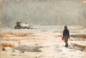 Dreng med slæde i vinterlandskab af Franz Marc
