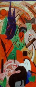 Landskab med dyr og regnbue af Franz Marc