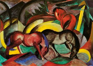Three Horses, 1912 (blandet medier på papir) af Franz Marc