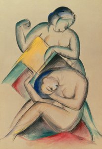 To nøgne kvinder, ca. 1910-15 (gouache og akvarel på papir) af Franz Marc