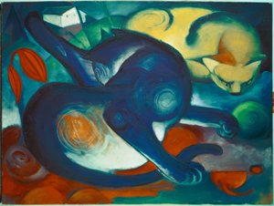 To katte, blå og gul af Franz Marc