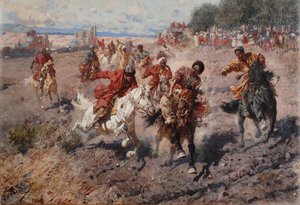 Cherkess fejrer afslutningen på Muharram med Equestrian Sport of the Dash for Prize Lamb, 1889