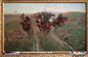 Scene fra slaget ved Kuryuk Dara i juli 1854. Maleri af Franz Roubaud (1856-1928). Olie på lærred af Franz Roubaud