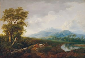 landskab med snebjerg af Franz Scheyerer