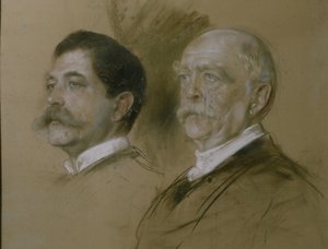 Otto von Bismarck og hans søn Herbert, statssekretær for udenrigsministeriet fra 1860-90, 1892 (kul på papir)