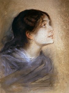 Portræt af Eleonora Duse (Vigevano 1858 - Pittsburgh 1924), italiensk skuespillerinde, Maleri af Franz von Lembach (1836-1904), pastel på pap, 68x47 cm