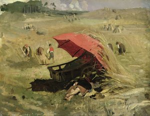 The Red Sunshade, ca. 1860 (olie på papir om bord) af Franz Seraph von Lenbach