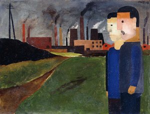 Industrilandskab og arbejdere; Industrielt landskab med arbejdere af Franz W. Seiwert