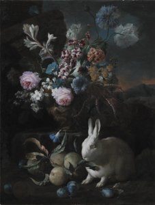Blomsterstykke med kanin af Franz Werner Tamm