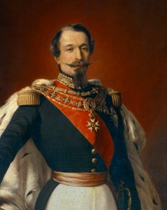 Portræt af Napoleon III (1808-1873), franskmændenes kejser foran udsigten over Chateau de Saint Cloud. Detalje af maleri af Franz Xaver Winterhalter (1806-1873) 1855 Dim. 2,4x1,5 m
