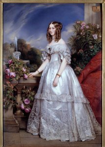 Portræt af hertuginden af Nemours Portræt af sejren af Saxe-Coburg-Gotha (1822-1857) hustru til hertugen af Nemours. Maleri af M. P. Julien Laurent (1805-1860) efter Franz Xavier Winterhalter. 1846. Paris, Dekorativ Kunst - Portræt i fuld længde af Du