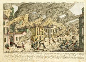 Udsigt over New York under den store brand i 1776; Representation du Fue Terrible a Nouvelle York, 1780
