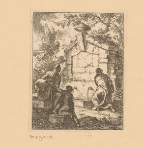 Tre rejsende henter vand fra en ruin Capricci Fatti (serietitel) af Franz de Paula Ferg