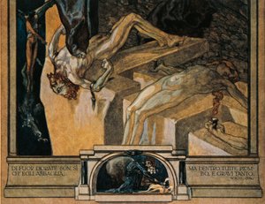 Østrig, Wien, Illustration af Dante Alighieris guddommelige komedie (Helvede, sang XXII) af Franz von Bayros, detaljer