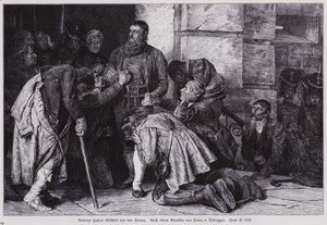 Andreas Hofer, leder af det tyrolske oprør mod fransk og bayersk besættelse, siger farvel til sine tilhængere, inden han blev ført til Mantua for sin henrettelse af Franz von (after) Defregger