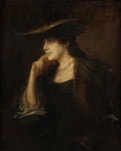 Portræt af en ung dame med pelskrave og bredskygget hat af Franz von Lenbach