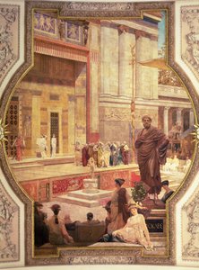 Det græske teater i Taormina, Sicilien fra en serie om The History of Theatre (loftmaleri)