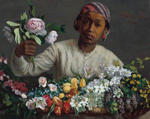 Ung kvinde med pæoner af Frédéric Bazille