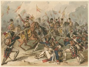 Fransk infanteri og russiske husarer i kamp ved Austerlitz af Frédéric Goupil Fesquet