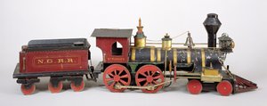 Jernbanemotor & tender model, 1877 (træ og metal)