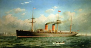 Cunard Liner R.M.S. Umbria ud for Brooklyn Heights, ved East River, New York af Fred Pansing
